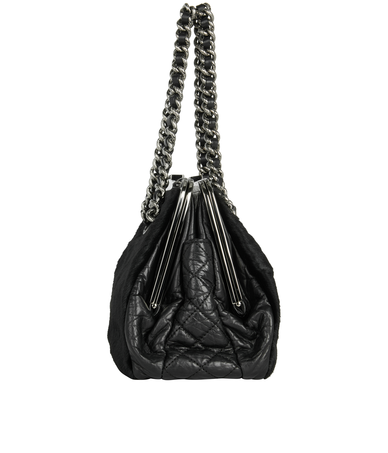 Kiss Lock Frame, &pound;2,200, Handbags, Black, Lambskin Leather/Pony / Calfhair, Bottom view